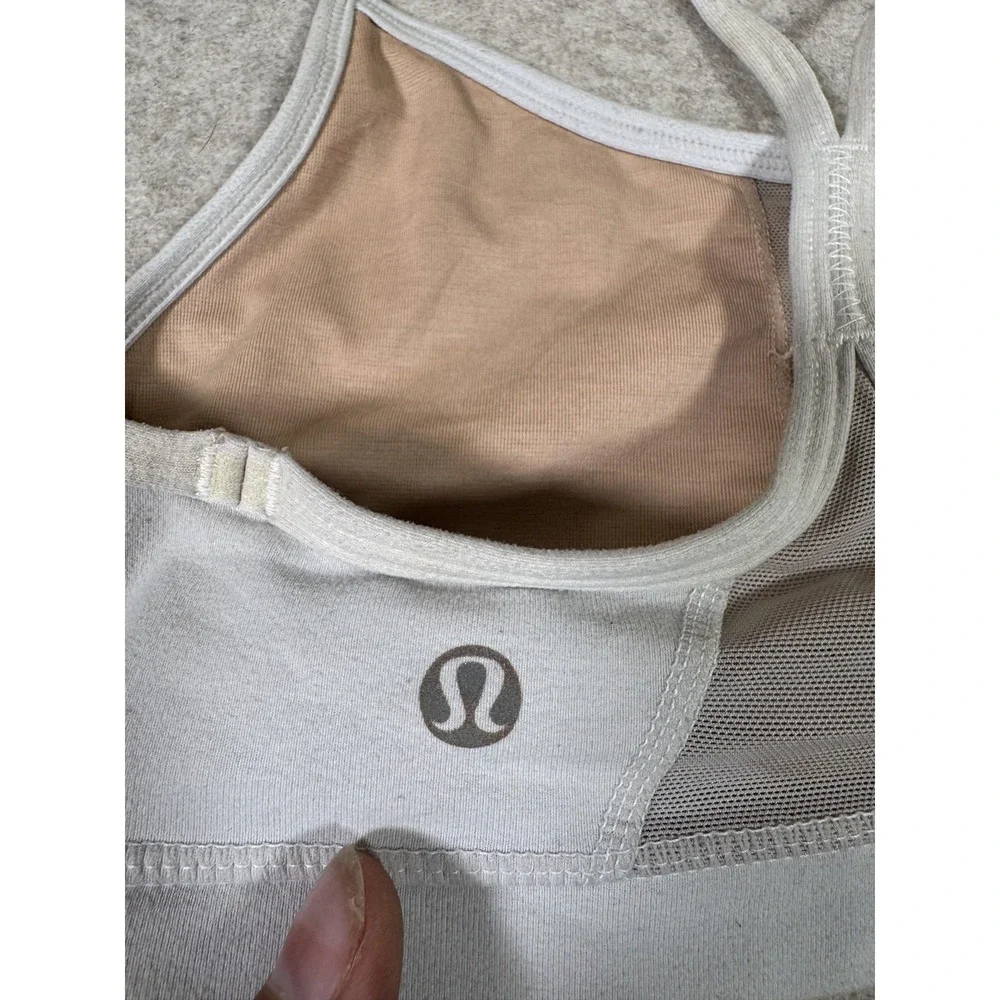 Lululemon Sports Bra Womens 4 Gray Lined Racerback Mesh Yoga Athletic Gym