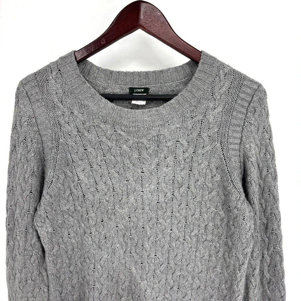Vintage J Crew‎ Cable Knit Sweater Women L Wool Angora Rabbit Hair Gray Preppy