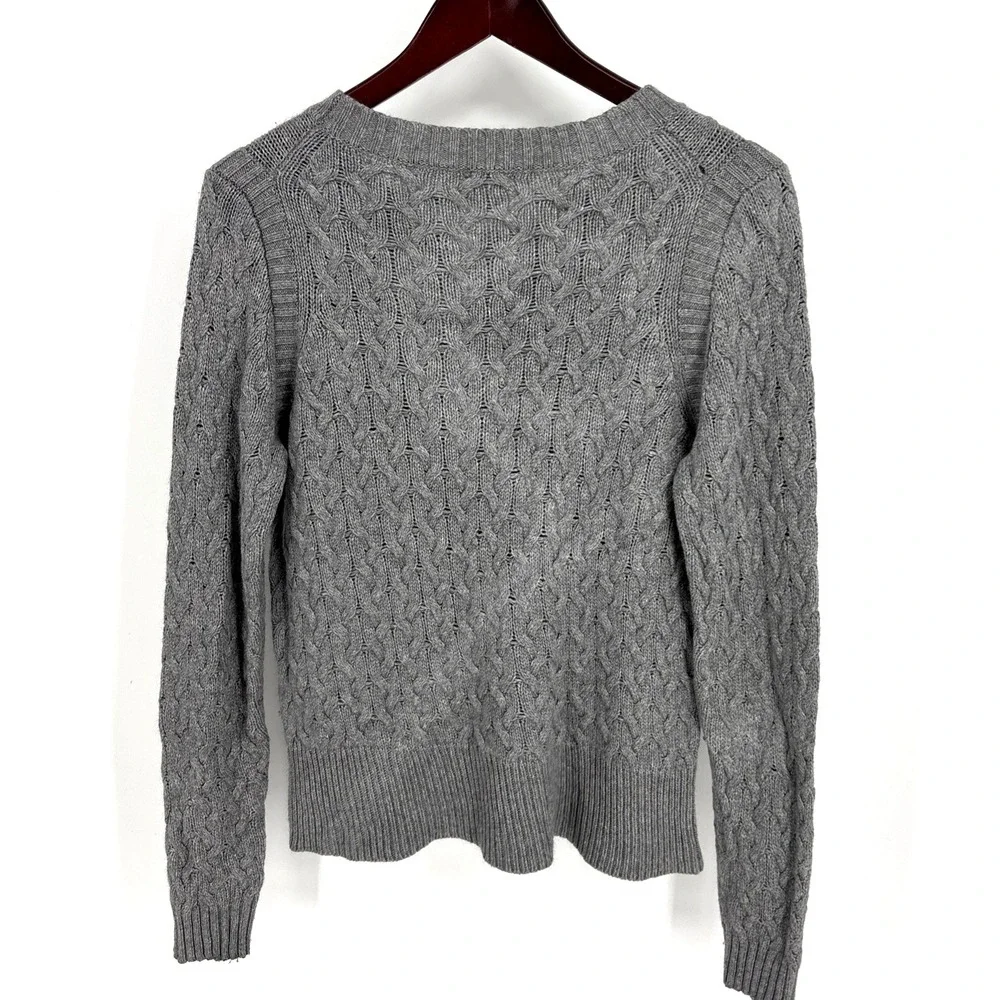 Vintage J Crew‎ Cable Knit Sweater Women L Wool Angora Rabbit Hair Gray Preppy