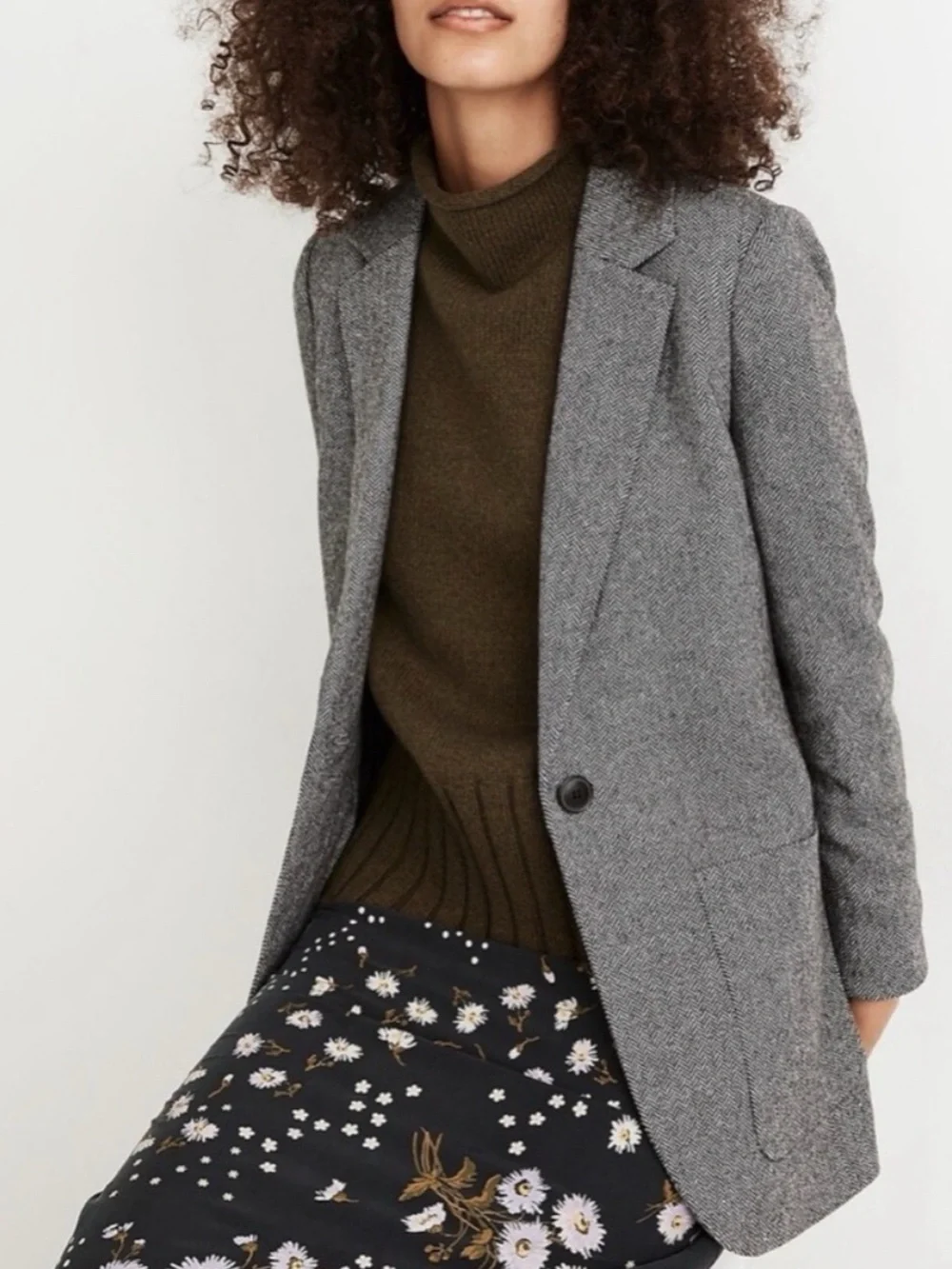 MADEWELL Larsen Blazer Herringbone Preppy Academia Classic Oversized‎ Wool XS