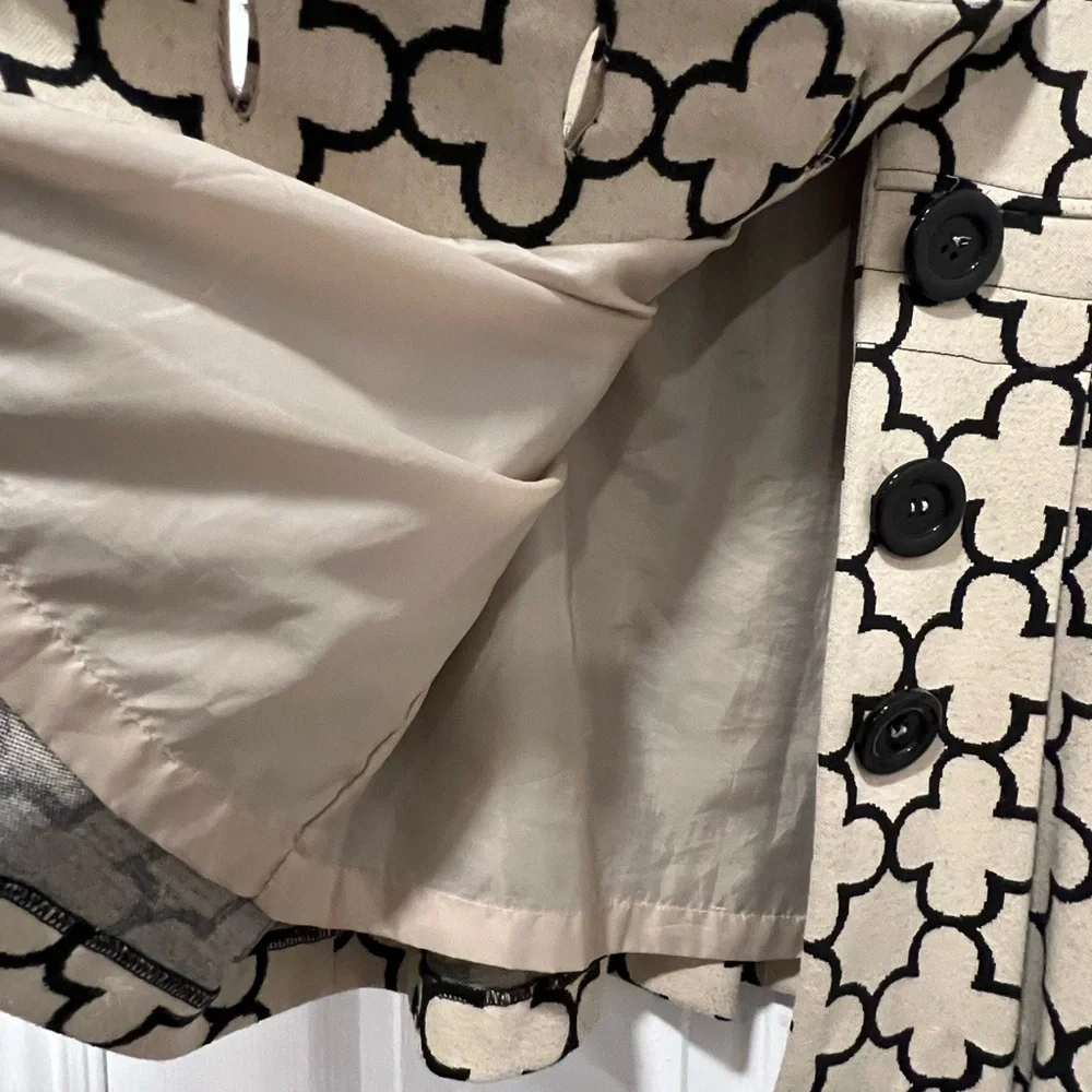 VTGChelsea&Theodore Sz8 Ivory/Blk Floral Print Cropped 3/4 Sleeve Jacket FLAWED