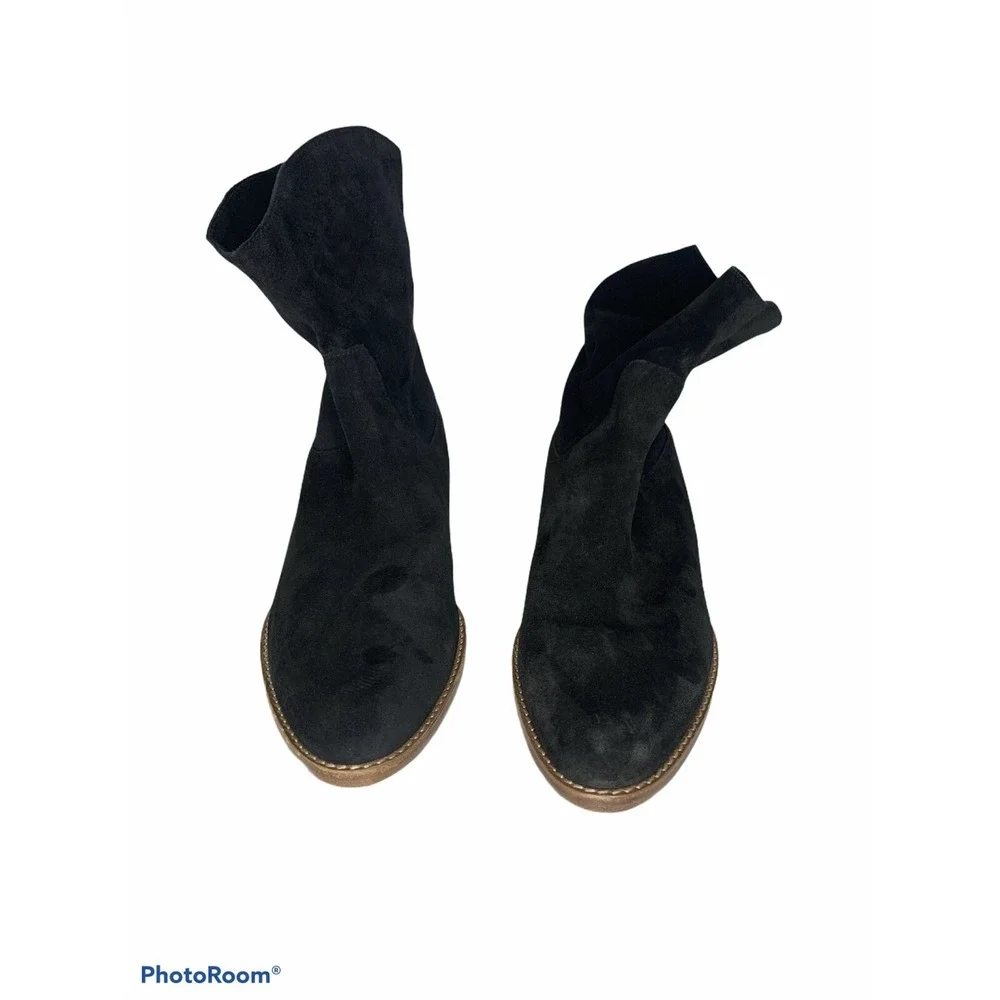 Vince Black Suede Slouchy Ankle Boots Women 6M Almond Toe Leather‎ Sole