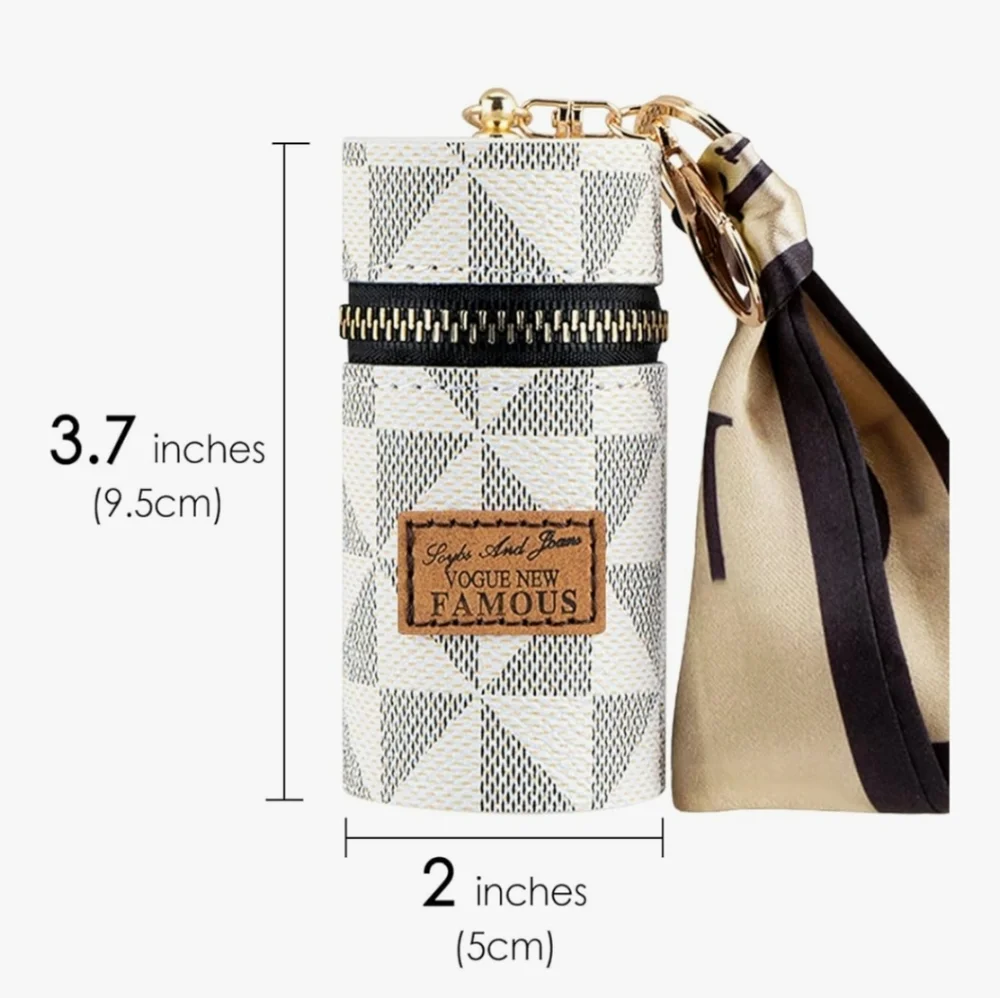 Checkered Travel Lipstick Case Keychain Charm Bag Accessory Clean Girl Essential