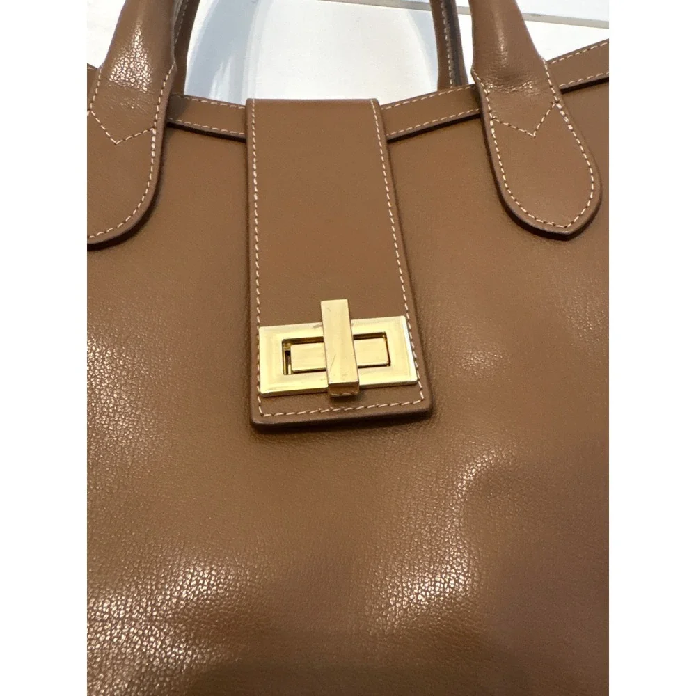 CLAUDIA Firenze made in ITALY Cognac Brown Leather Large Purse Bag Gold Lock