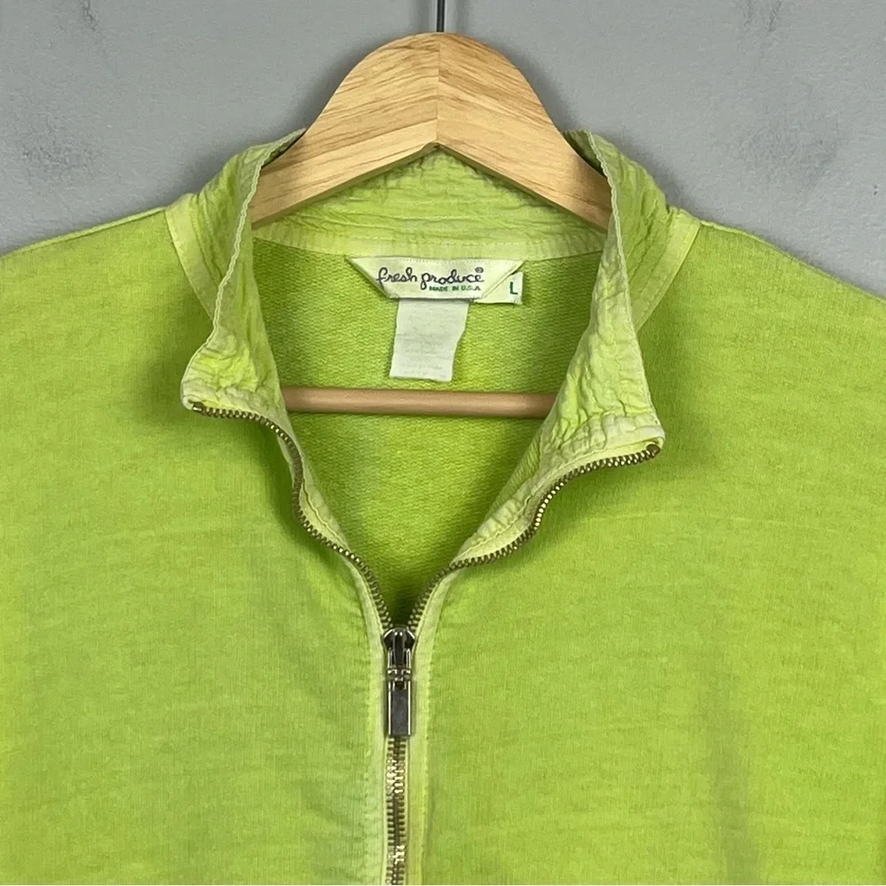 Fresh Priduce lime green mandarin collar zip front lightweight jacket, large.