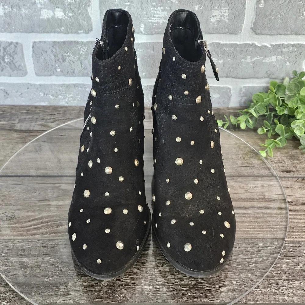 Arizona Jean‎ Co Studded Ankle Boots Block Heel Side Zip Black Women's Size 9.5