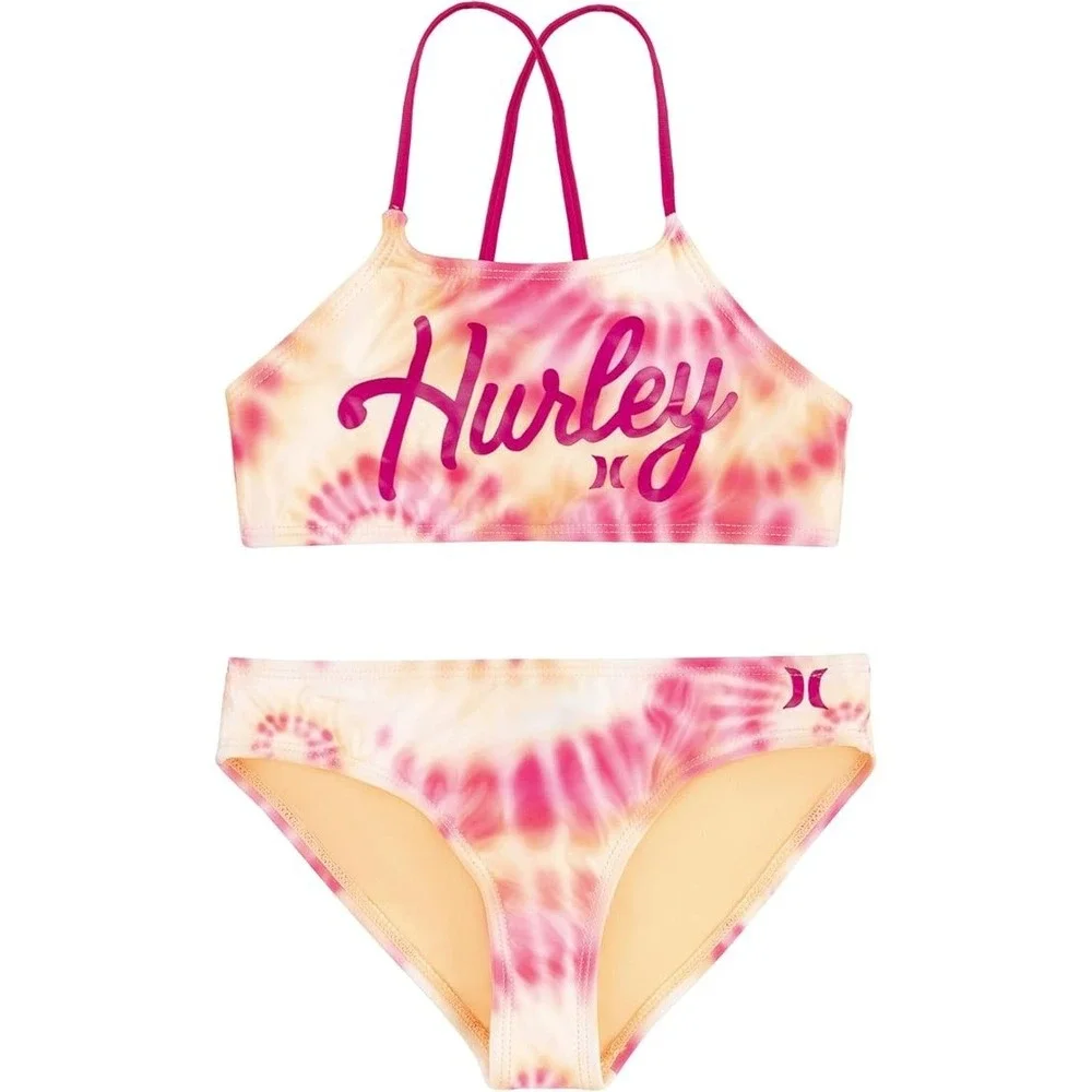Lot Of 3 Hurley Girls Flounce Bikini 2-Piece Swimsuit Swimwear Hyper Pink New!