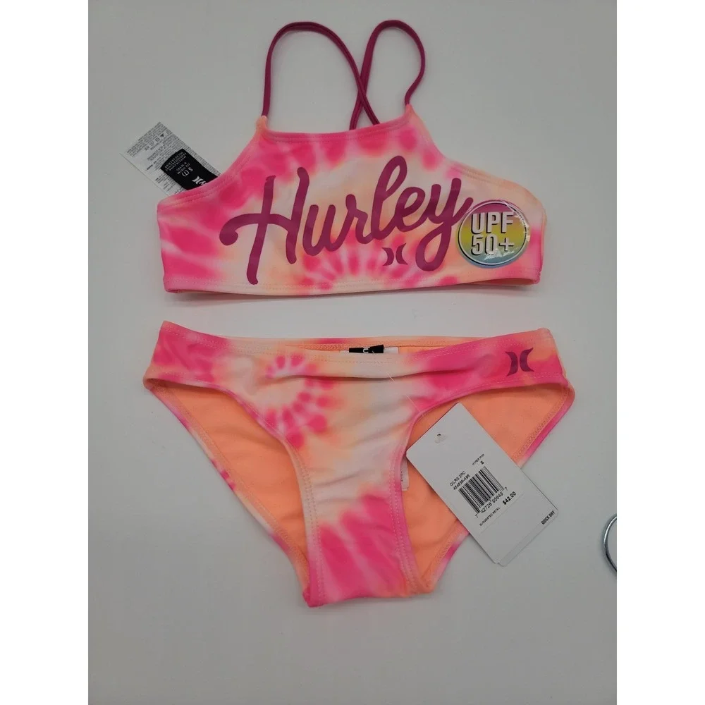 Lot Of 3 Hurley Girls Flounce Bikini 2-Piece Swimsuit Swimwear Hyper Pink New!