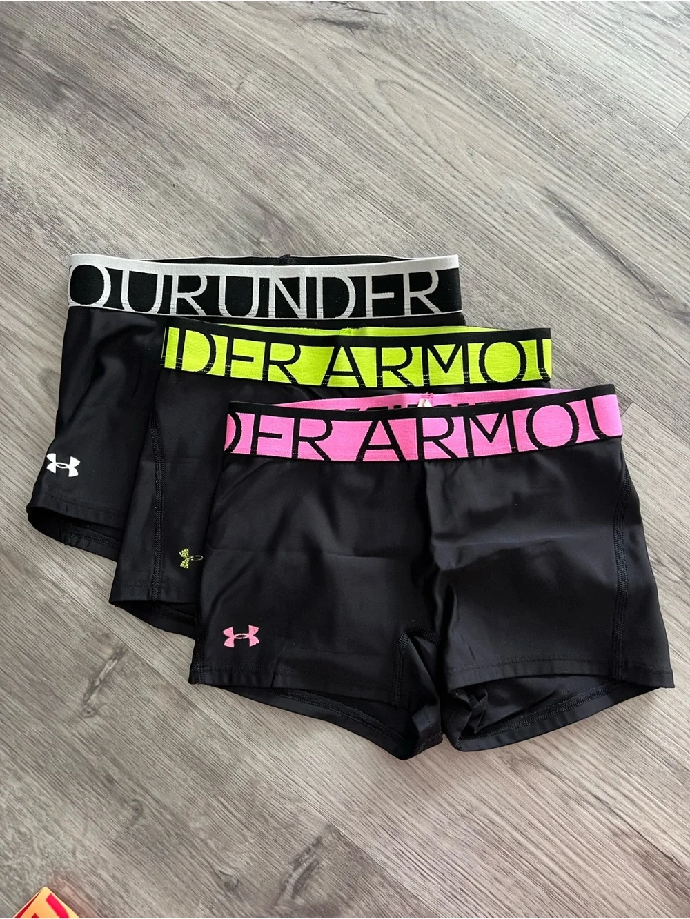 Under Armour HeatGear Compression Shorts Bundle 3 Pairs XS Black Pink Volt