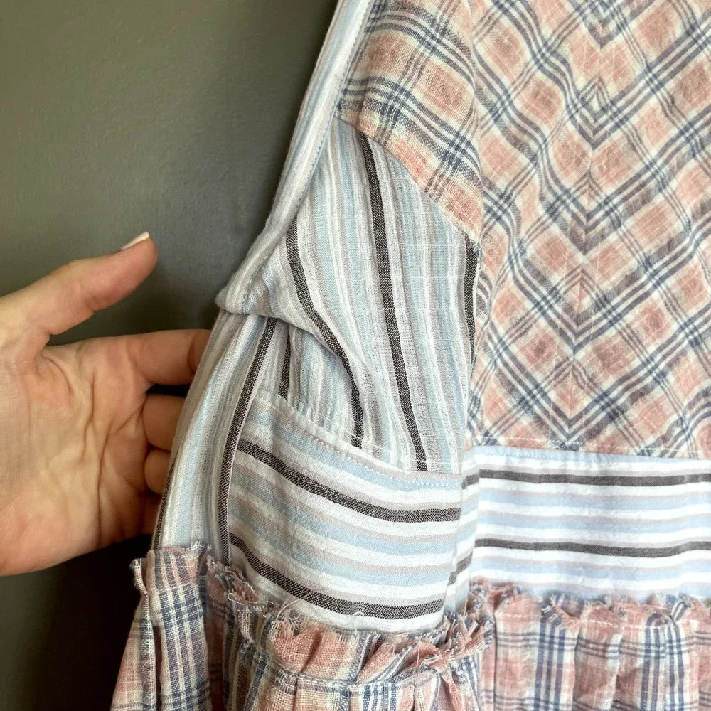 Free People Color Theory Midi Dress Pink Combo Size XS Plaid Backless Sleeveless