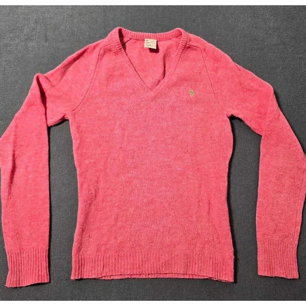 Abercrombie & Fitch Sweater Womens M Pink V-Neck Lamb's Wool Blend Pullover‎ Y2K