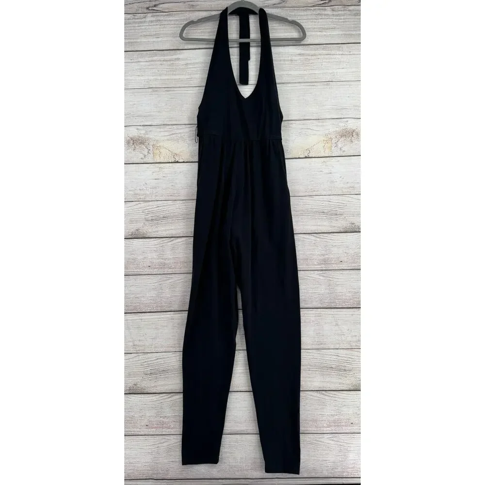 Free People Halter Jumpsuit Womens XS Black Stretch Tie‎ Neck