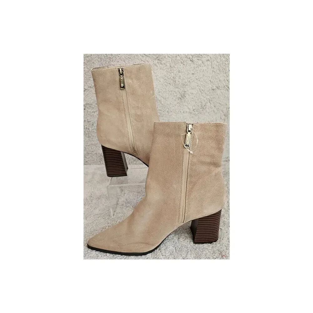 NEW Blondo‎ Irina Waterproof Leather Boots Women Sz12 Beige Pointed Toe Side Zip