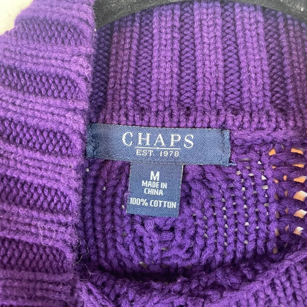 Chaps Purple Cable Knit Mock Neck Long Sleeve Cotton Sweater Women's M‎