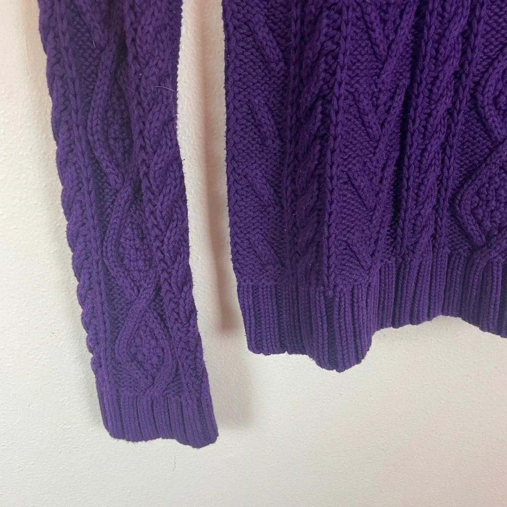 Chaps Purple Cable Knit Mock Neck Long Sleeve Cotton Sweater Women's M‎