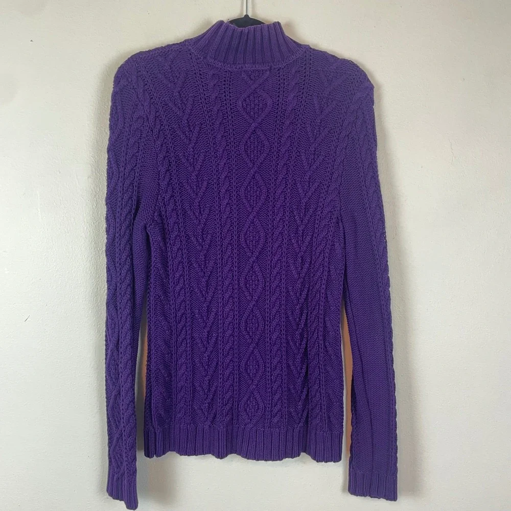 Chaps Purple Cable Knit Mock Neck Long Sleeve Cotton Sweater Women's M‎