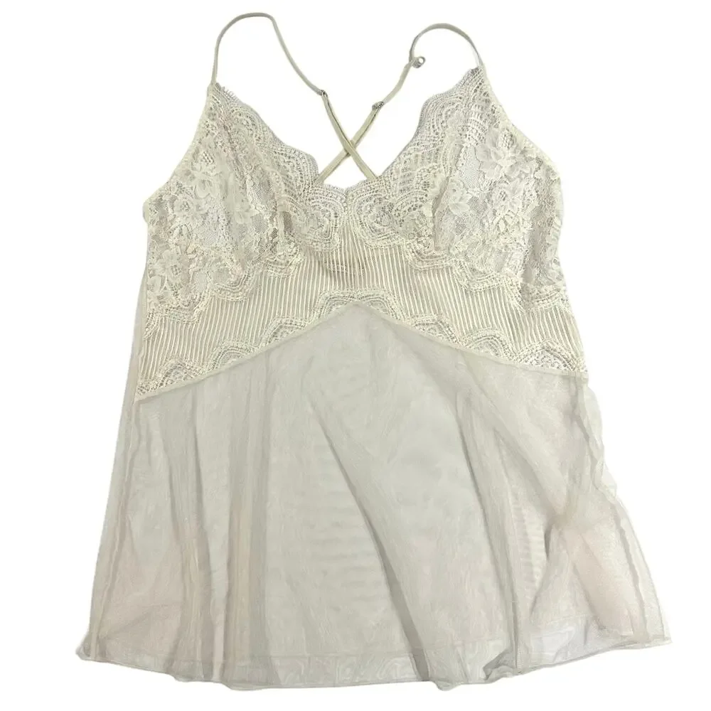 Victorias Secret White Lace Mesh Babydoll Lingerie Chemise