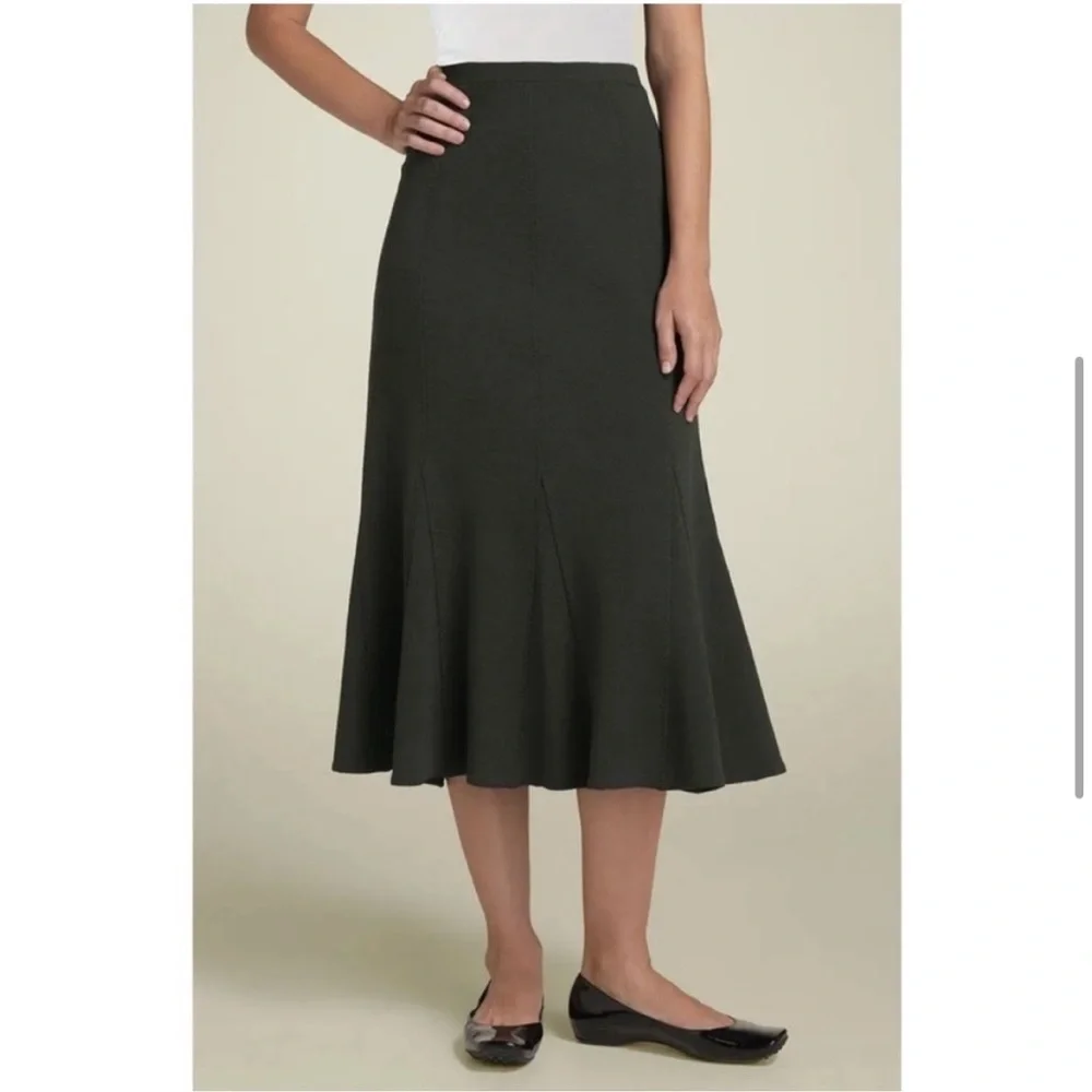 NWT EILEEN FISHER Chocolate Brown Wool Blend Knit Flared Godet Midi Skirt PP