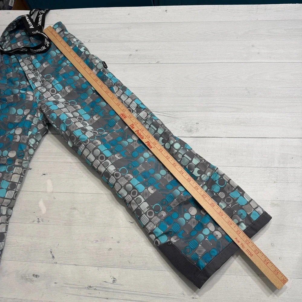 Kamik girls blue and grey‎ patterned snow pants snow bibs size 8