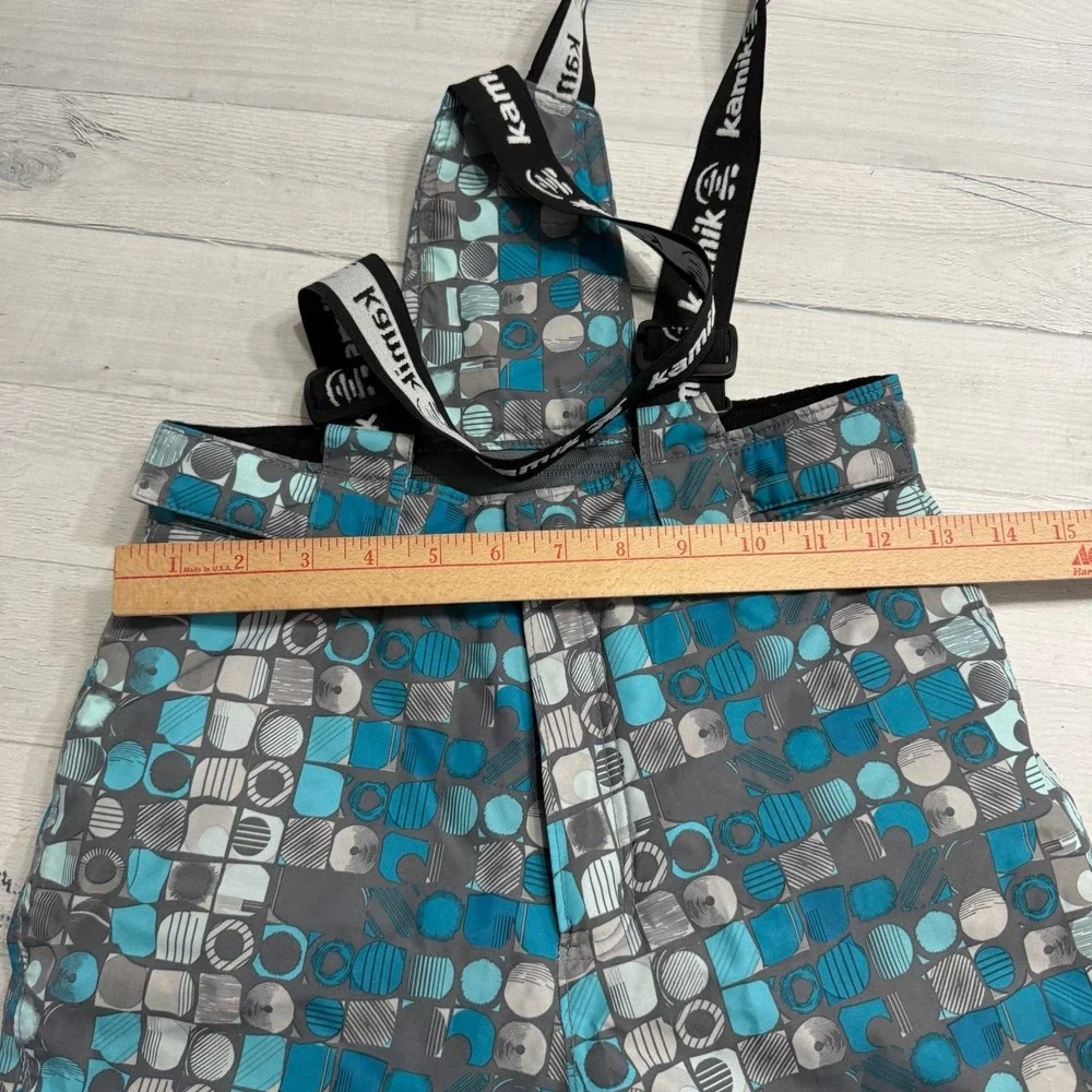 Kamik girls blue and grey‎ patterned snow pants snow bibs size 8