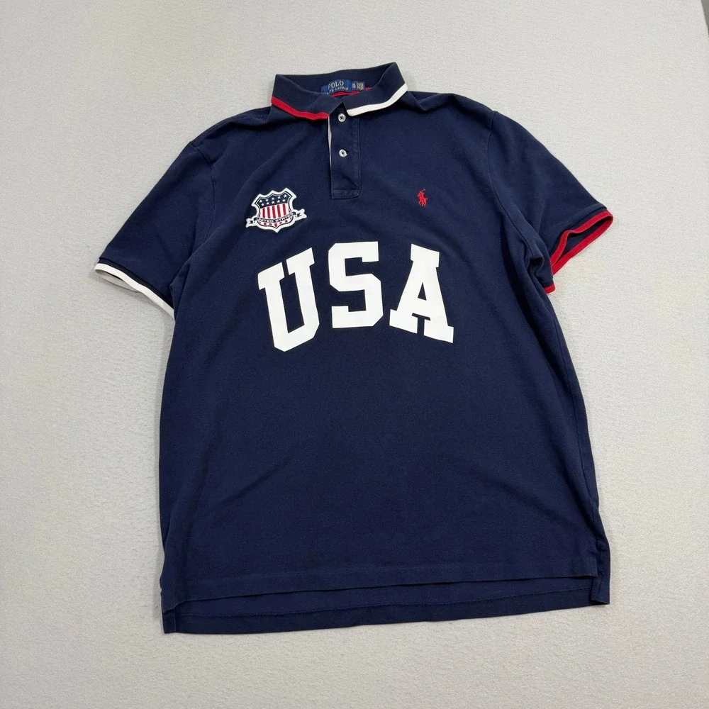 Polo Ralph Lauren Polo Shirt XL Navy USA Classic Fit Short Sleeve Shield Logo