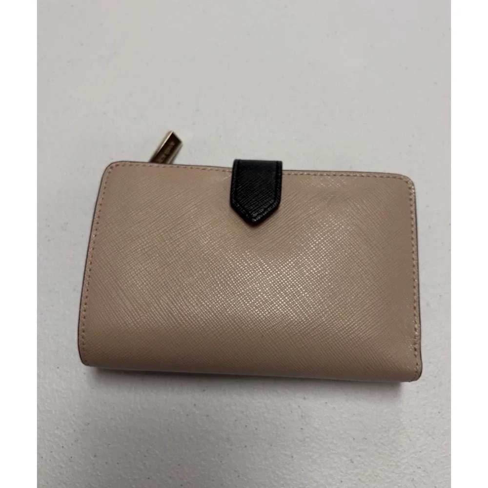Kate Spade New York Women's Beige/Black Colorblock Bifold Wallet Zip Coin NEW