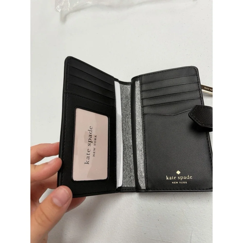 Kate Spade New York Women's Beige/Black Colorblock Bifold Wallet Zip Coin NEW