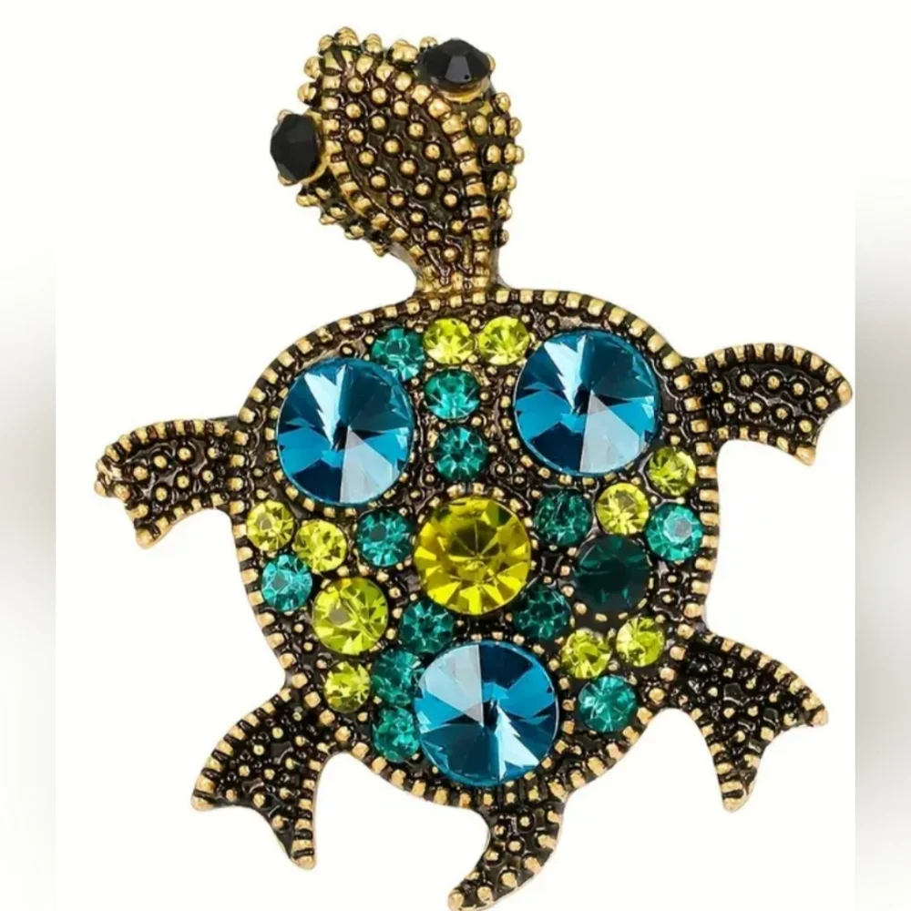 NEW‎ Regency Gold Turtle Gift Brooch with Blue and Green Crystals (#299)