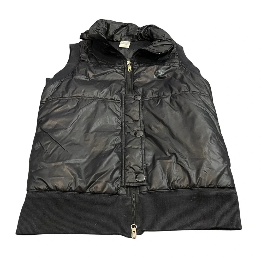 Nike Sportswear Puffer Vest Womens L 12-14 Black Quilted Full Zip 299302-010