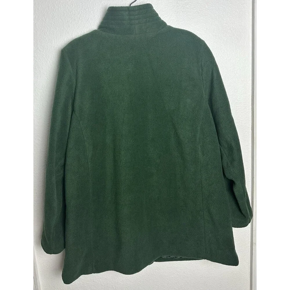 Bob Mackie Embroidered Fleece Jacket Green Button Front Fall Leaves Women’s XL