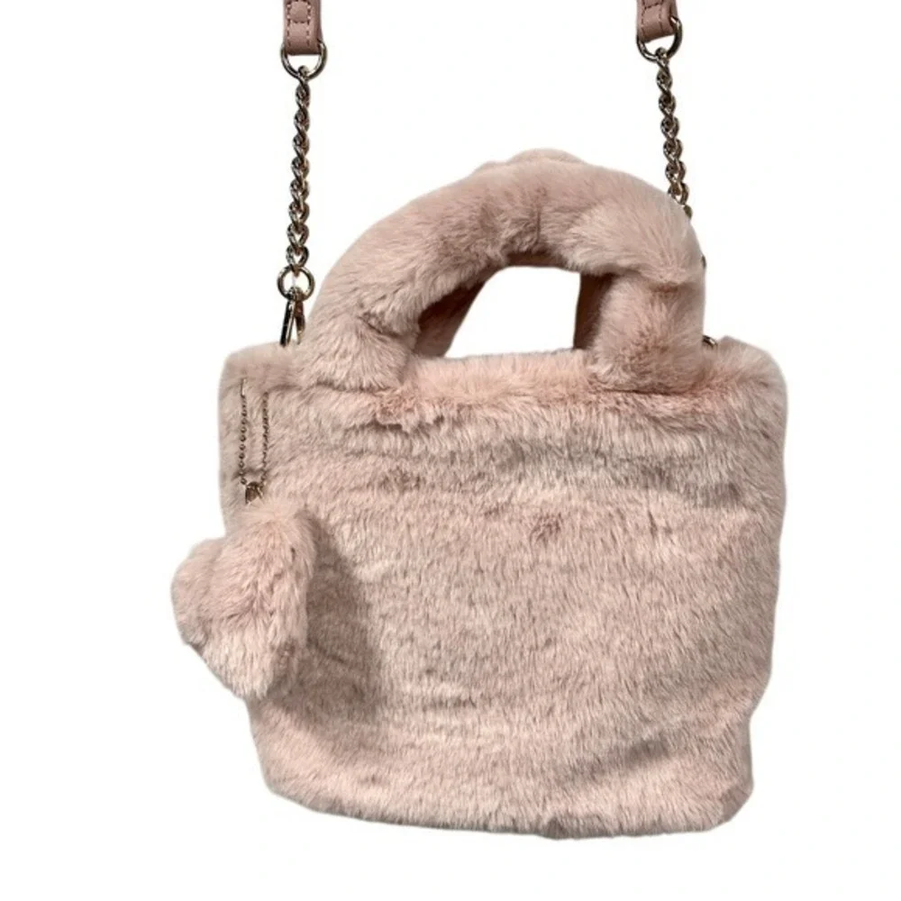 Juicy Couture Fluffy Mini Tote Bag Purse Handbag Blush Pink Bling Heart Spellout