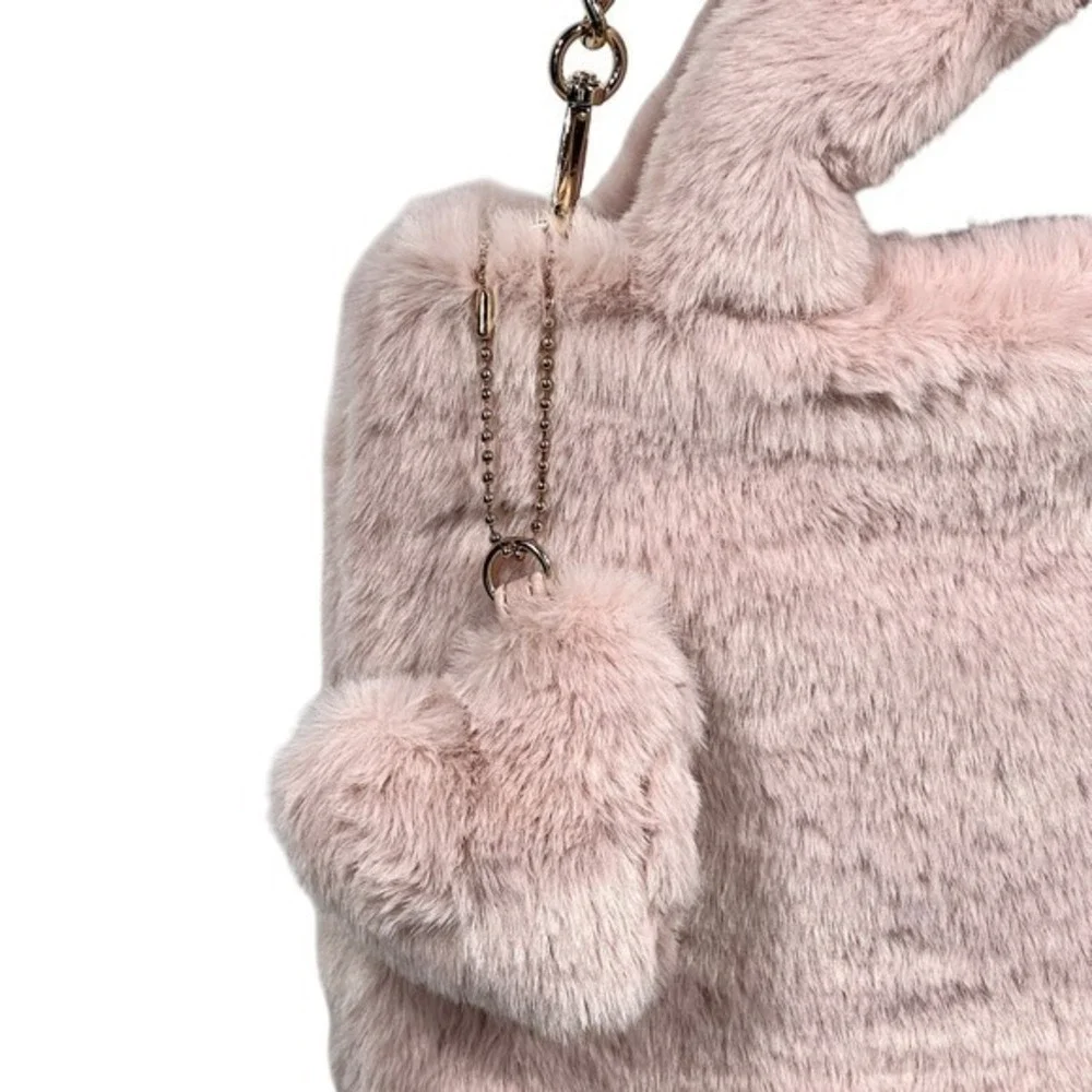 Juicy Couture Fluffy Mini Tote Bag Purse Handbag Blush Pink Bling Heart Spellout