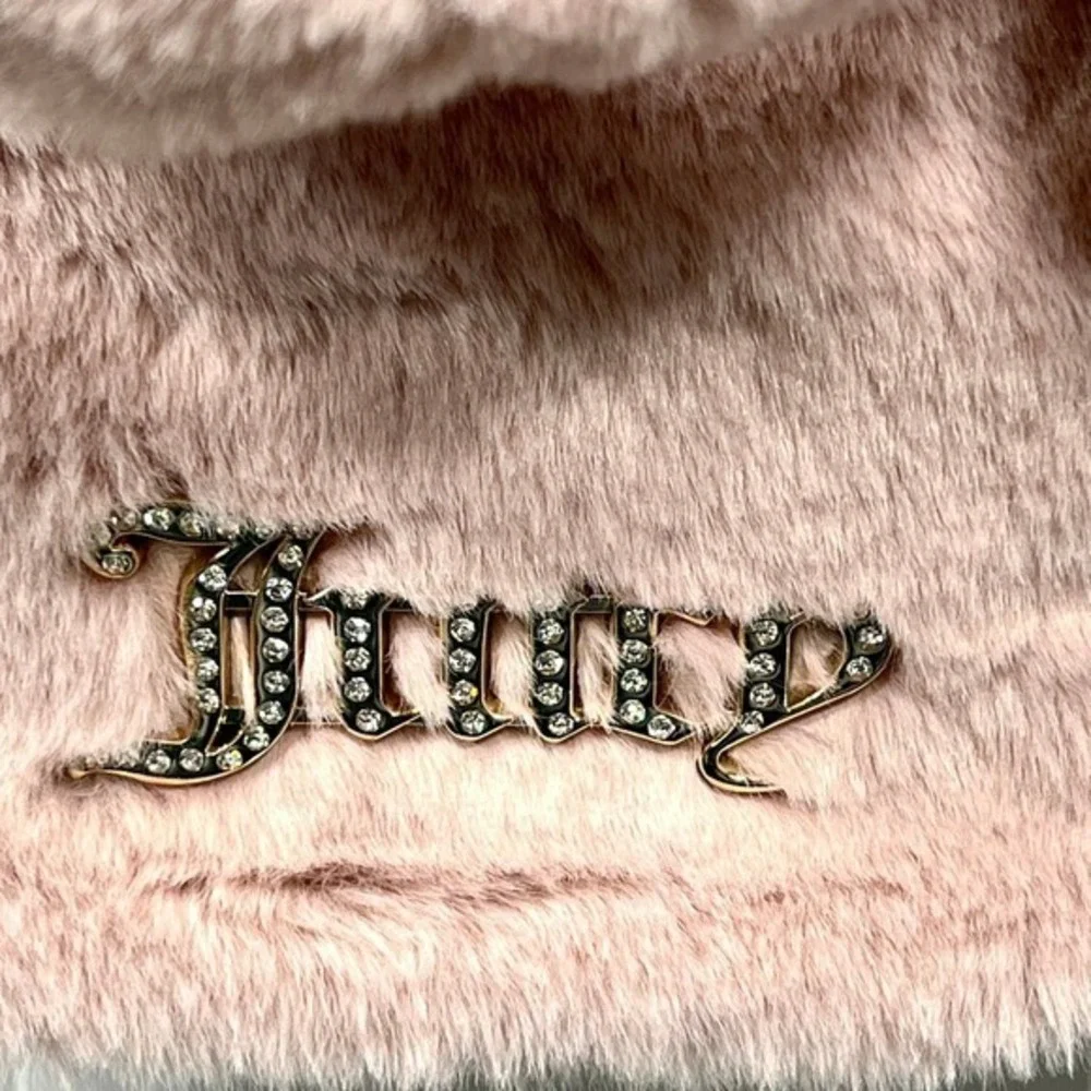Juicy Couture Fluffy Mini Tote Bag Purse Handbag Blush Pink Bling Heart Spellout