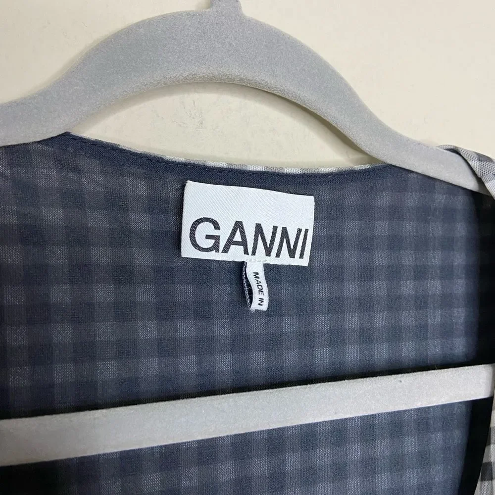 Ganni Gingham Mini Black White Dress Checkered Ruffled Size 4