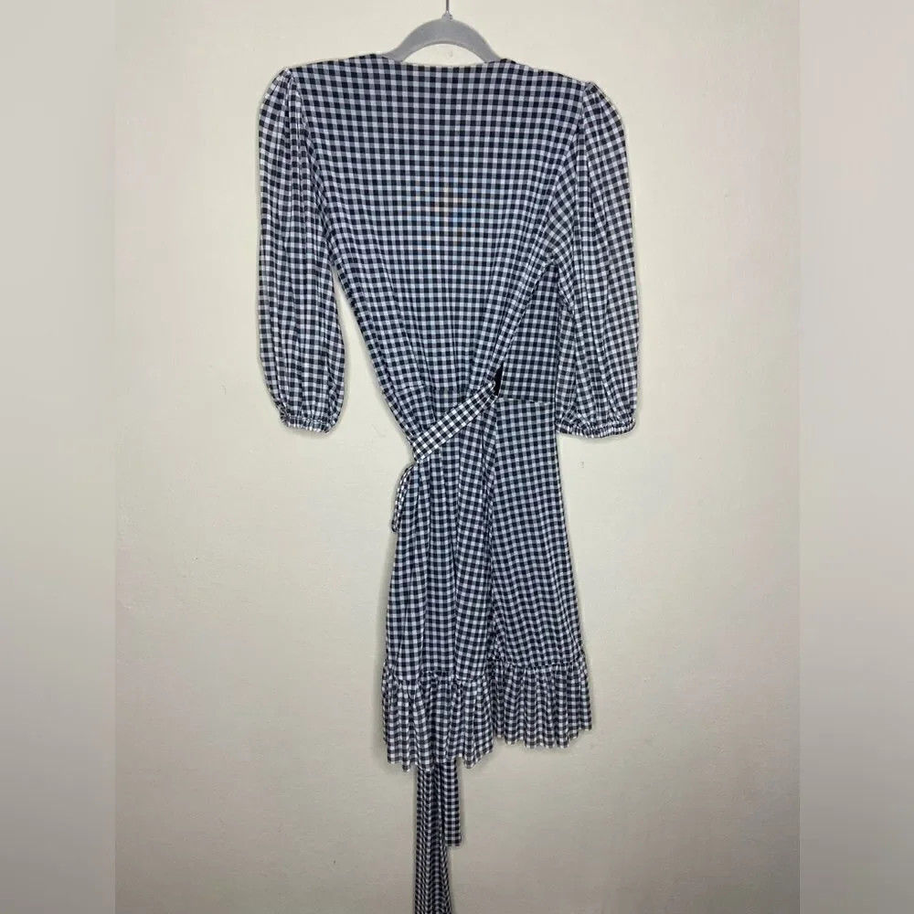 Ganni Gingham Mini Black White Dress Checkered Ruffled Size 4