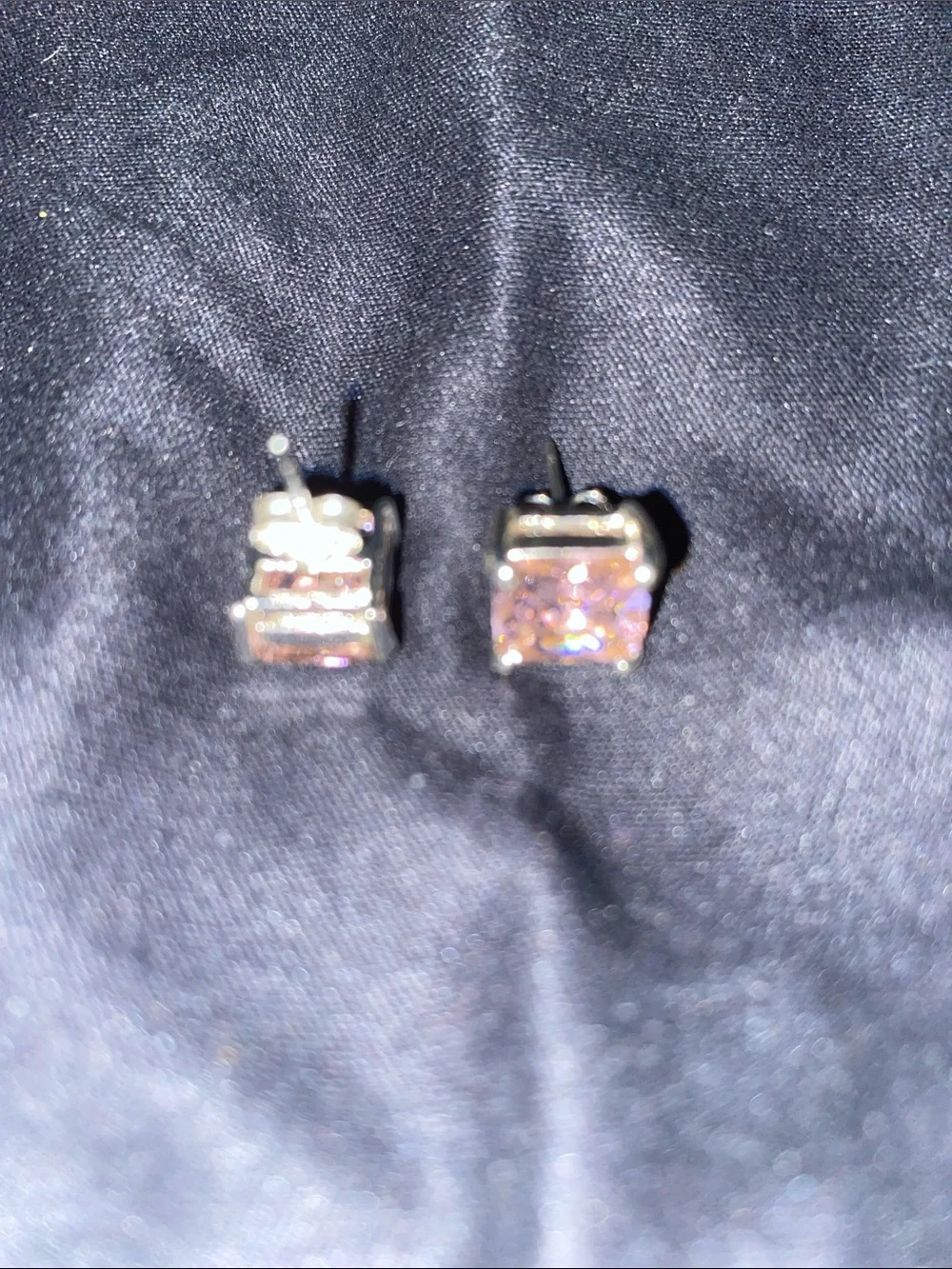 Square Pink Crystal Stud Earrings