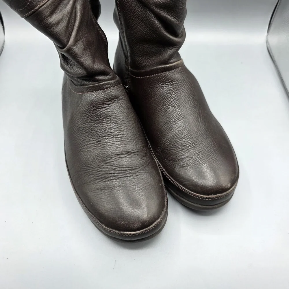 Fitflop Crush‎ Boots Womens 8 Brown Leather  Platform Comfort Shoes Slouchy Zip