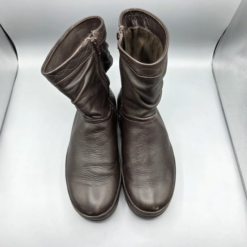 Fitflop Crush‎ Boots Womens 8 Brown Leather  Platform Comfort Shoes Slouchy Zip