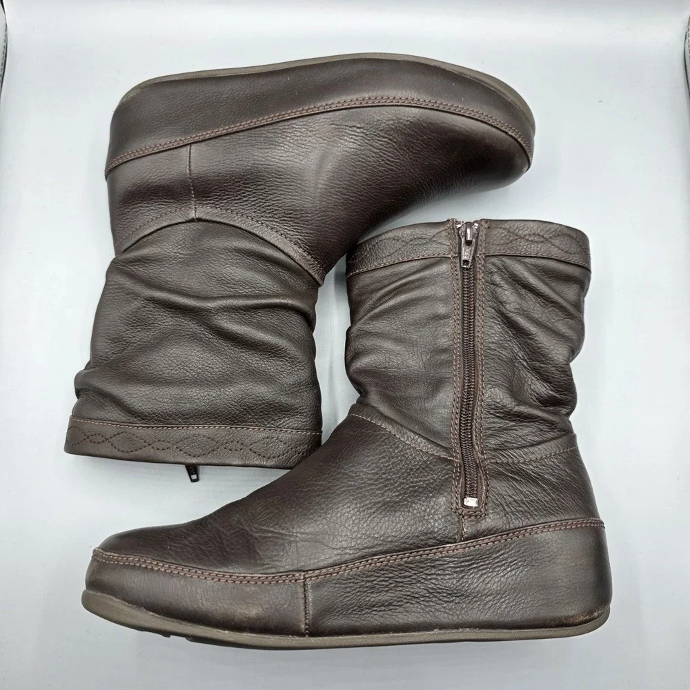 Fitflop Crush‎ Boots Womens 8 Brown Leather  Platform Comfort Shoes Slouchy Zip