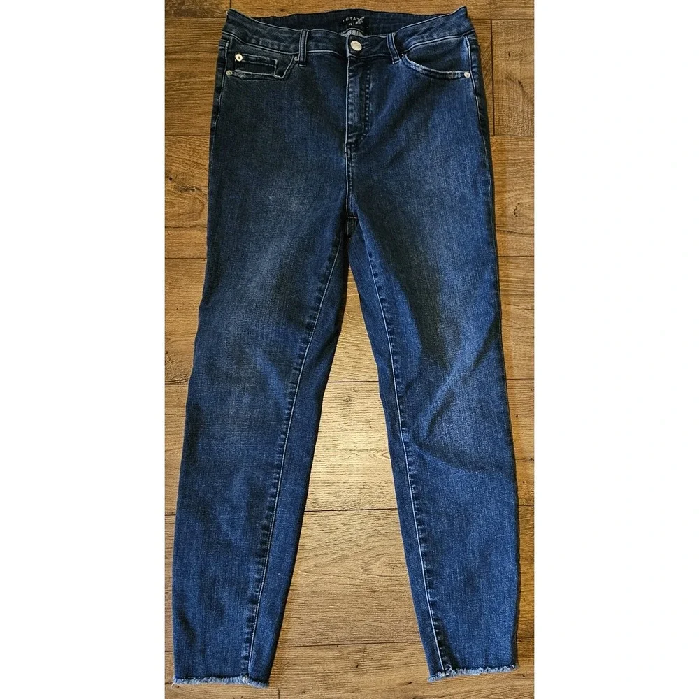 1. STATE SKINNY‎ HIGH RISE Med. Wash Distress Raw Hems Skinny Jeans Sz 29
