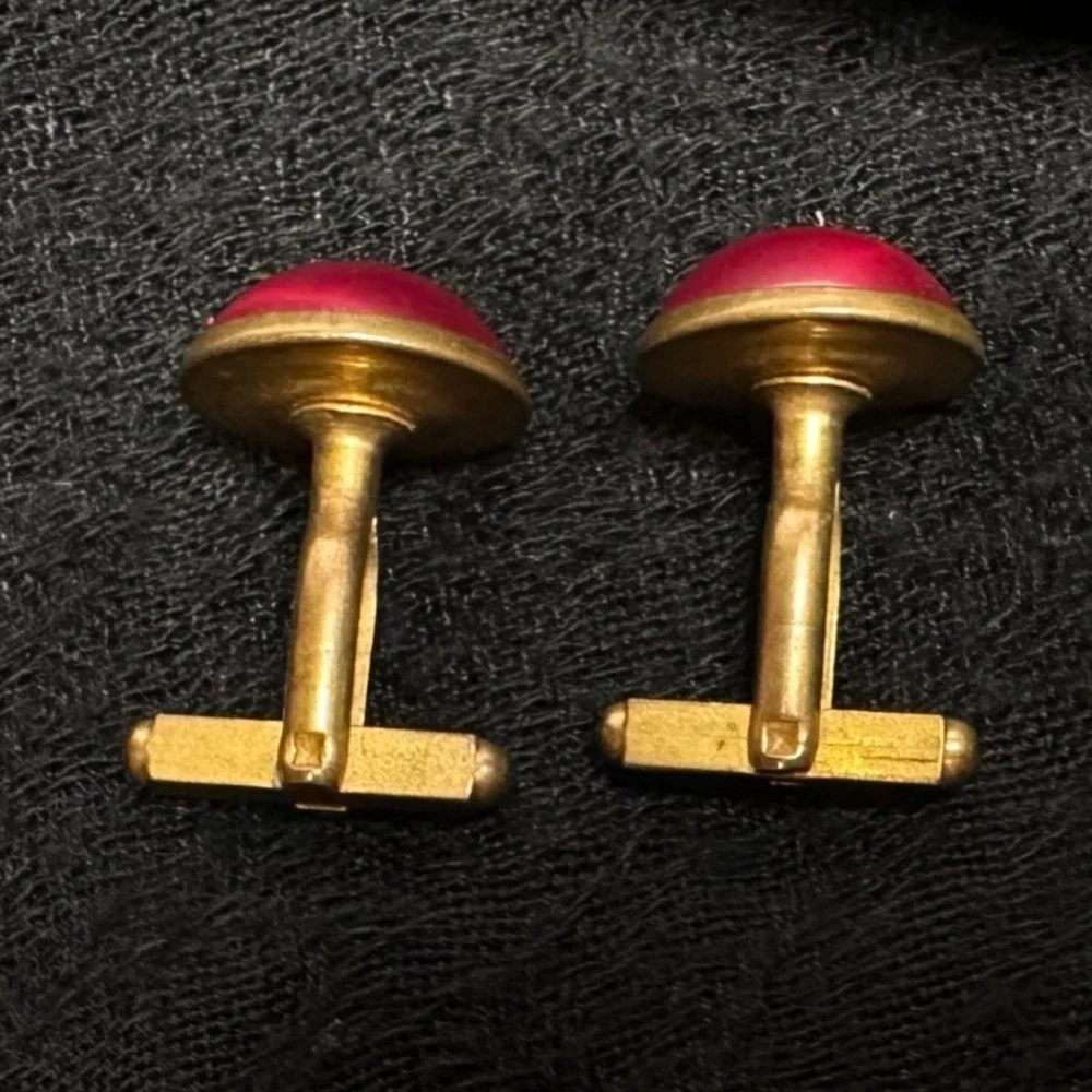 Vintage‎ Pink Dome Cufflinks Gold Tone Round Lucite Pearl Look