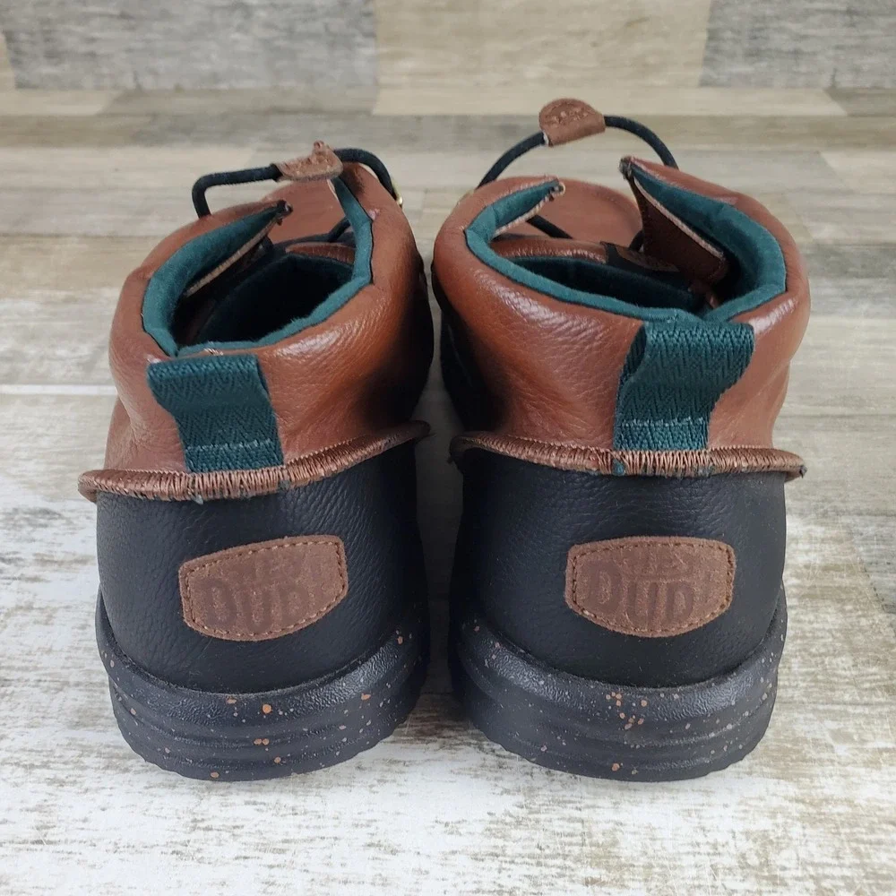Hey Dude Bradley Mens Chukka Boots Sz 14 M Brown Black Leather Lace Up Mid‎ Top