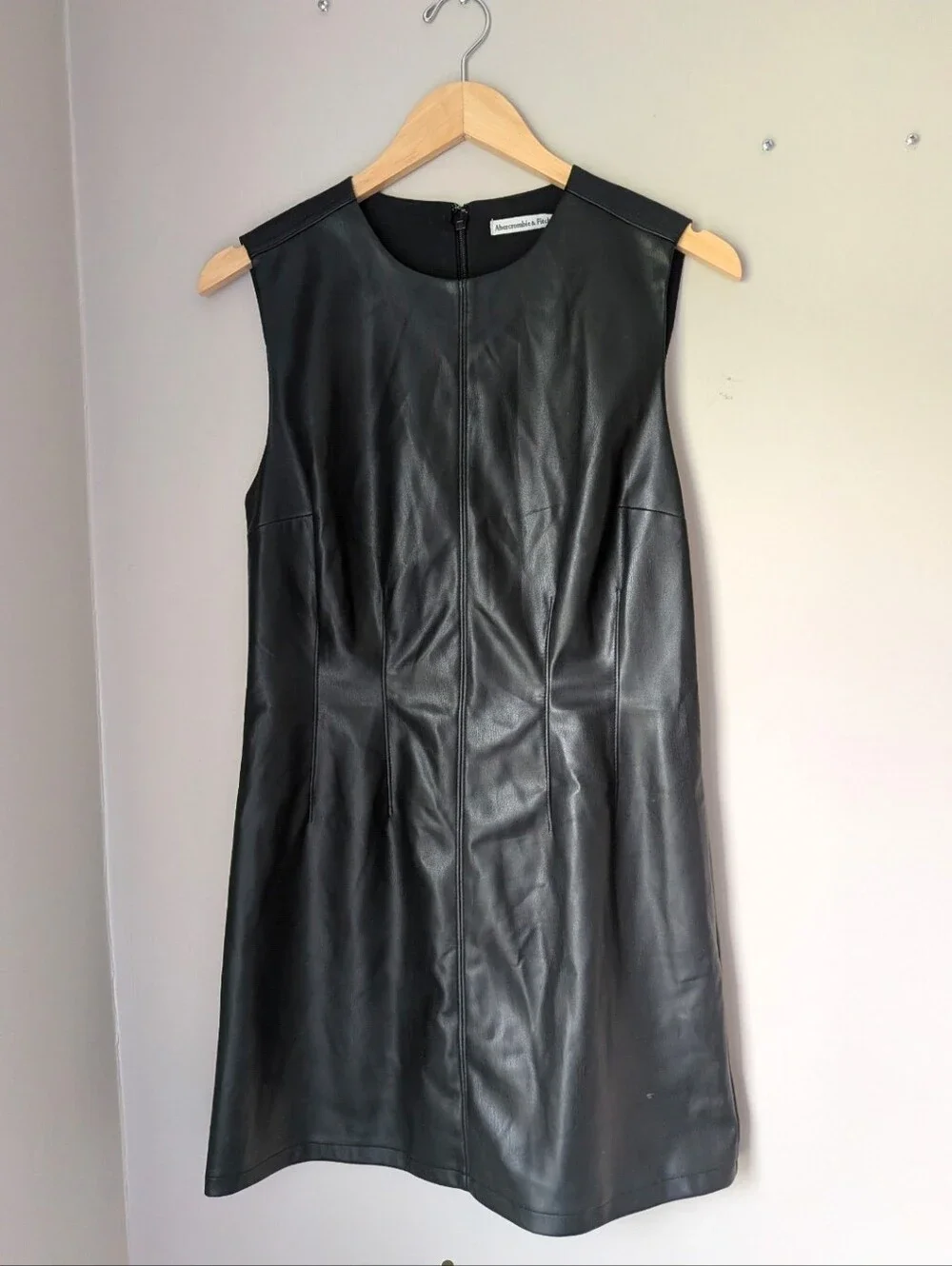 Abercrombie & Fitch Black Faux Leather Sleeveless Shift Dress Jacket