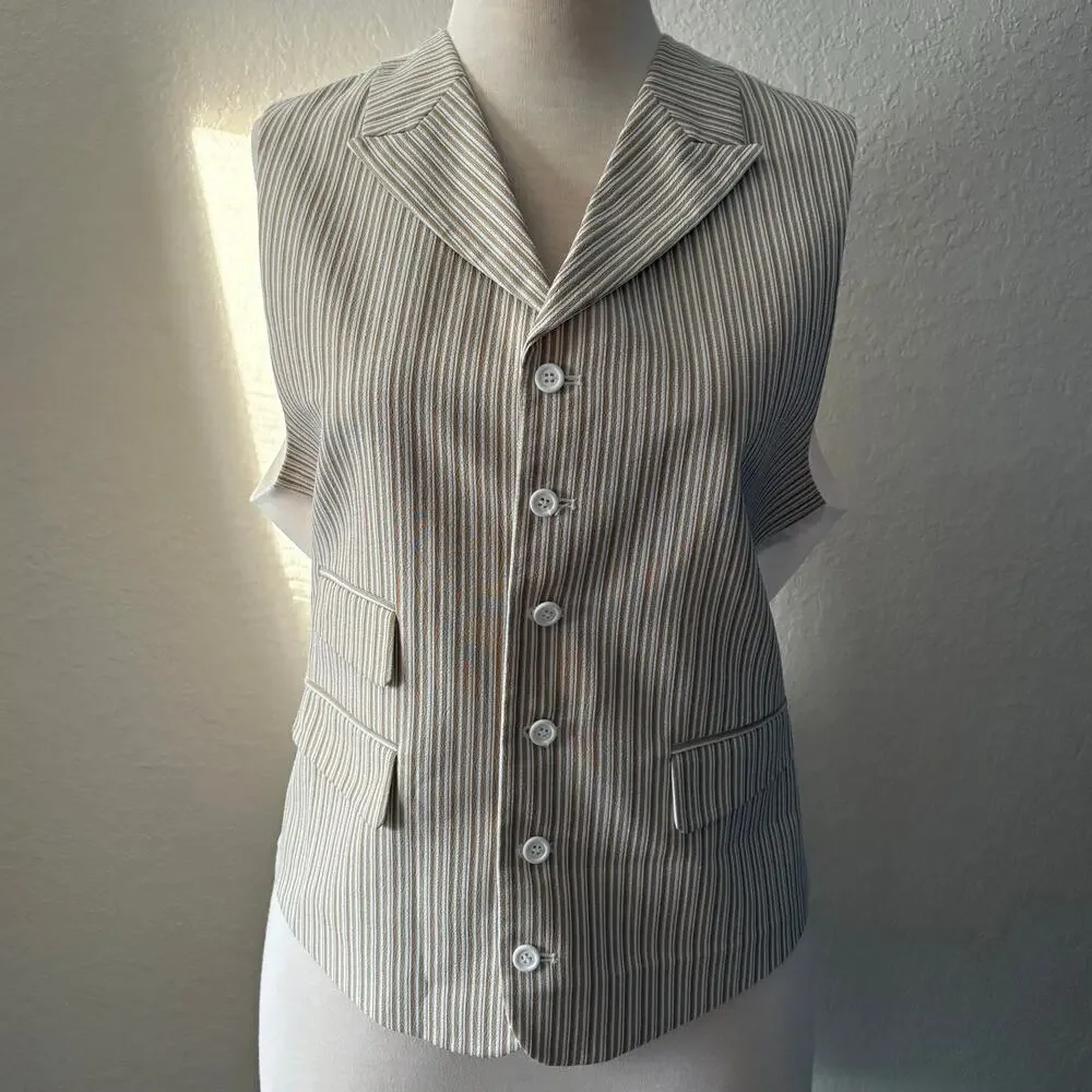 FORMAL SUIT VEST Unisex Adjustable Suave Pinstripes Cream/Tan Sz40R Androgynous