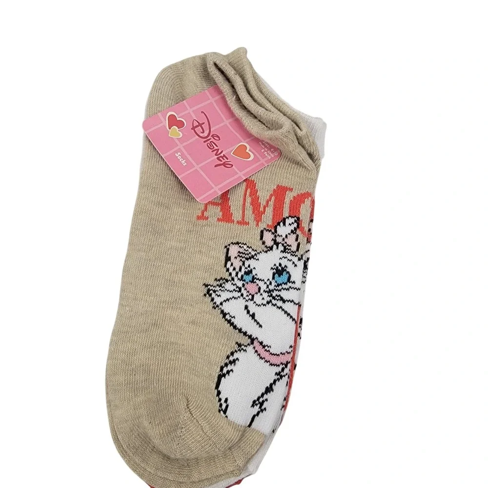 Disney Marie Cat‎ Amore Hearts Love Socks Women Shoe Size 4-10 No Show 5 Pairs