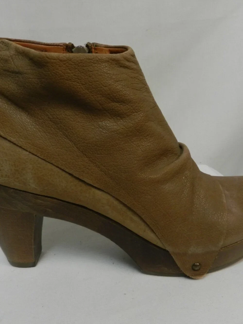 Coclico Ndakinna Leather Wood Clog ankle Boots Booties brown zip Size Sz 39 US 8