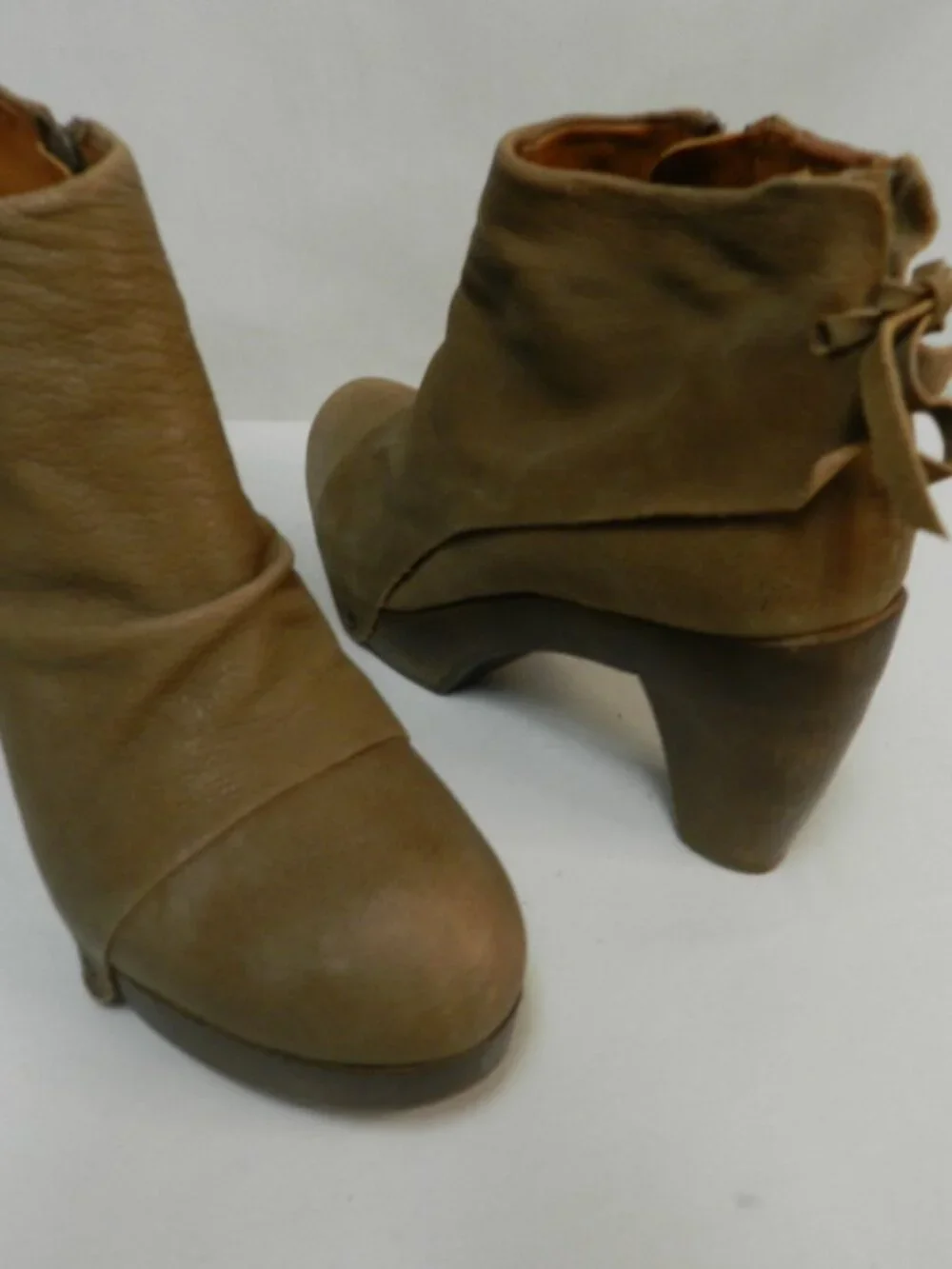 Coclico Ndakinna Leather Wood Clog ankle Boots Booties brown zip Size Sz 39 US 8