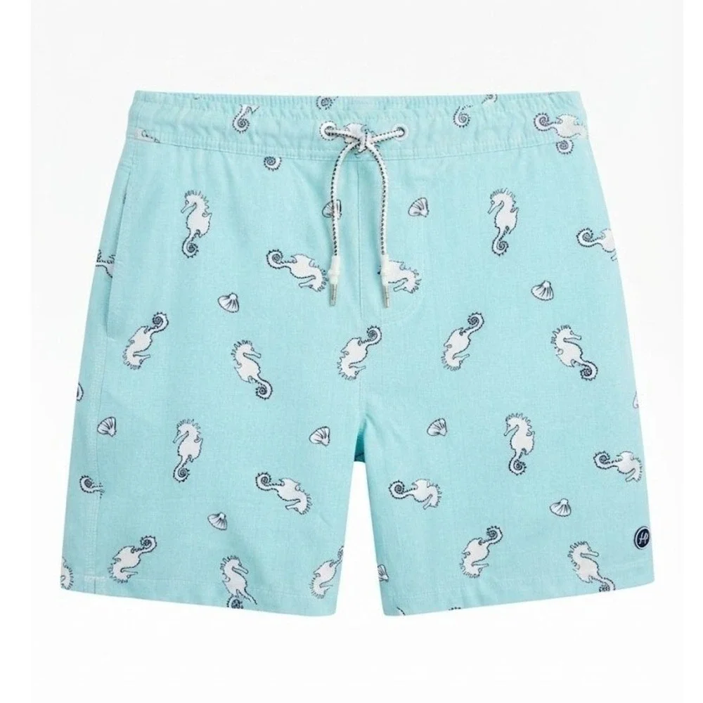 NEW Johnnie-O Boys 16 Light Blue Seahorse Shell Print Swim Trunks Board Shorts