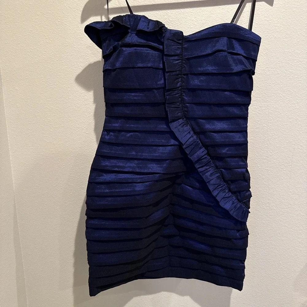 Y2K City Triangles Navy Blue‎ Ruffled Bandage Mini Dress Size 13