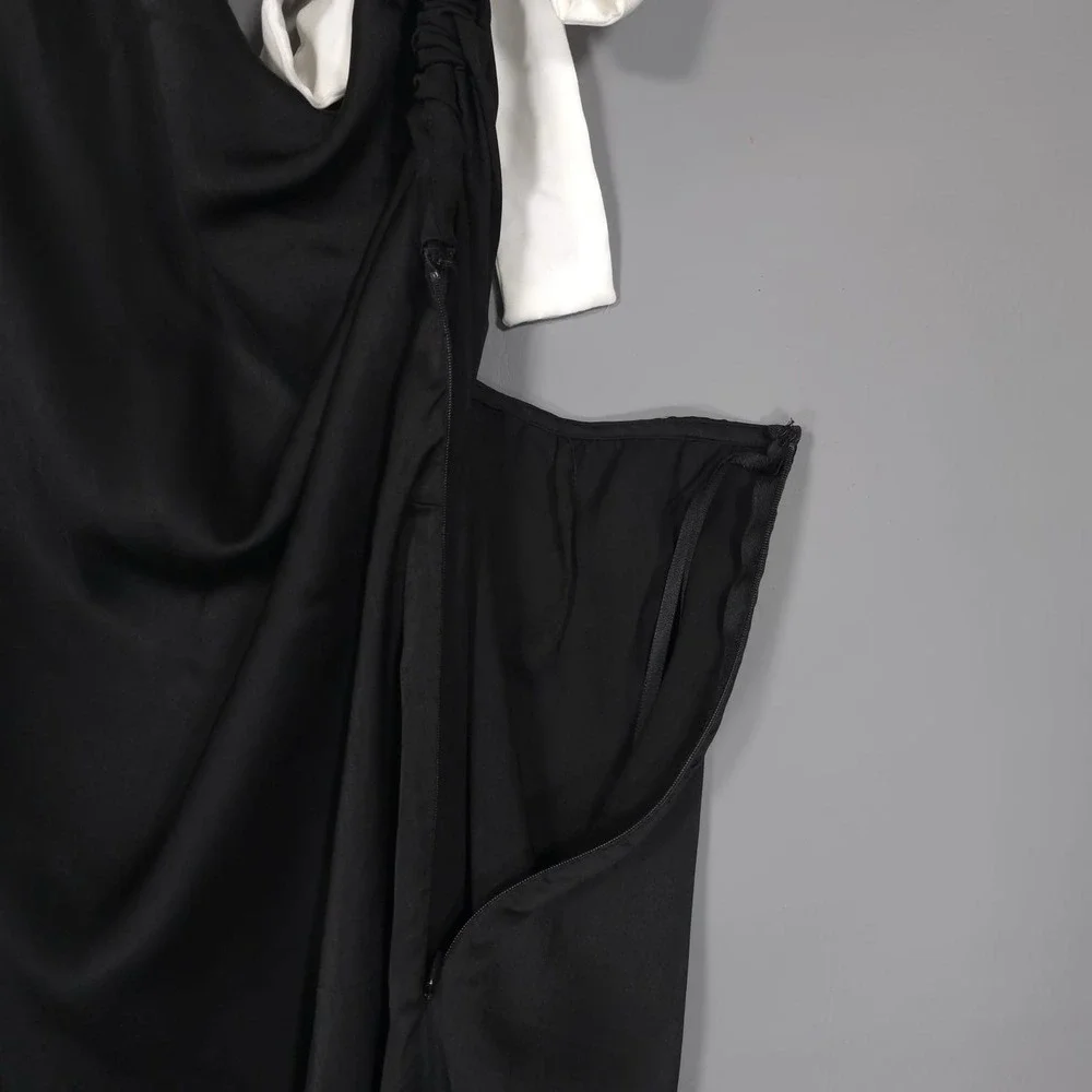 NWT Anthropologie Celandine Halter Midi Dress LARGE‎ Black Onix Satin Bow T Back